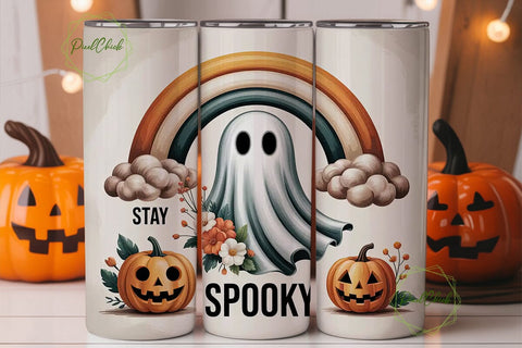 Retro Ghost Pumpkin Checkerboard Wrap Sublimation PixelChick 