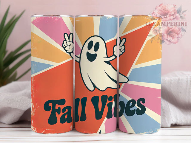 Retro Ghost Vintage Fall Tumbler, Vintage Fall Vibes Wrap, 20oz Sublimation, Halloween Ghost Cup, Fall Retro Mug, Spooky Vintage Tumbler, Autumn Halloween Drinkware Sublimation Li Zamperini 