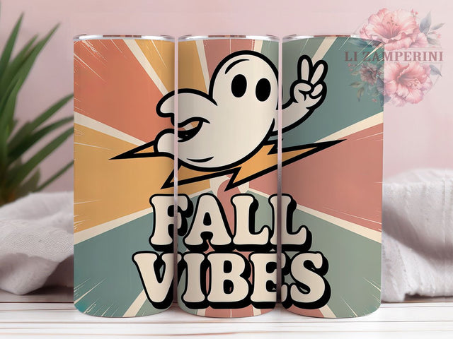 Retro Ghost Vintage Fall Tumbler, Vintage Fall Vibes Wrap, 20oz Sublimation, Halloween Ghost Cup, Fall Retro Mug, Spooky Vintage Tumbler, Autumn Halloween Drinkware Sublimation Li Zamperini 