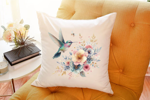 Retro Gilter Flower Hummingbird Clipart Sublimation designartist 