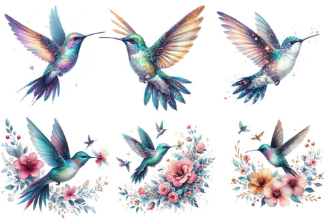 Retro Gilter Flower Hummingbird Clipart Sublimation designartist 
