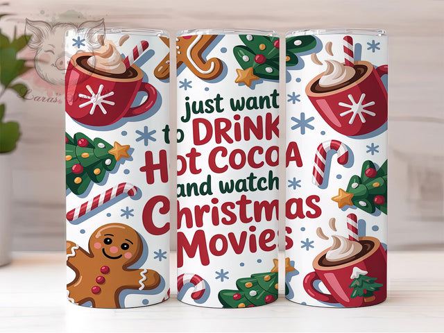 Retro Gingerbread Christmas Tree Tumbler, Gingerbread Man Wrap, Hot Cocoa Sublimation Design, Watch Christmas Movies Cup, 20Oz Skinny Tumbler Wrap, Festive Holiday Mug, Vintage Christmas Scene Sublimation Lara' s Designs 