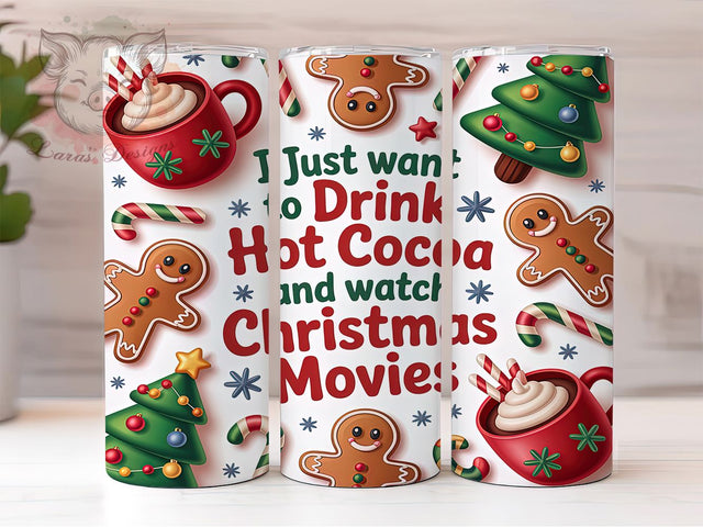 Retro Gingerbread Christmas Tree Tumbler, Gingerbread Man Wrap, Hot Cocoa Sublimation Design, Watch Christmas Movies Cup, 20Oz Skinny Tumbler Wrap, Festive Holiday Mug, Vintage Christmas Scene Sublimation Lara' s Designs 