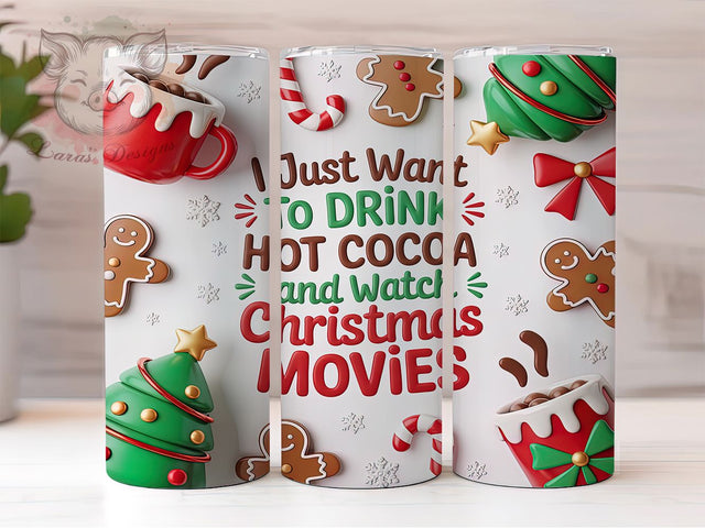 Retro Gingerbread Christmas Tree Tumbler, Gingerbread Man Wrap, Hot Cocoa Sublimation Design, Watch Christmas Movies Cup, 20Oz Skinny Tumbler Wrap, Festive Holiday Mug, Vintage Christmas Scene Sublimation Lara' s Designs 