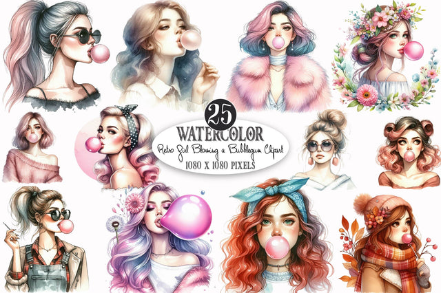 Retro Girl Blowing A Bubblegum Clipart's Sublimation SVGista 
