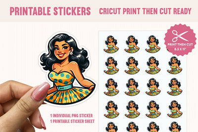 Retro Girl Sticker PNG, Print Then Cut Sticker Sublimation BijouBay 