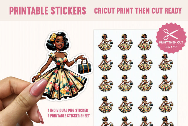 Retro Girl Sticker PNG, Print Then Cut Sticker Sublimation BijouBay 
