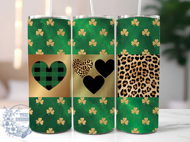 Retro Glitter Leopard St Patrick Tumbler, Glitter Design, Retro Style, Leopard Print, Sublimation Art, 20oz Tumbler, Festive Wrap Sublimation ToriDesigns 
