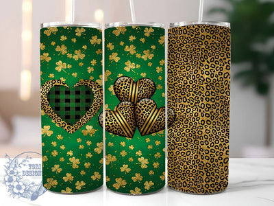 Retro Glitter Leopard St Patrick Tumbler, Glitter Design, Retro Style, Leopard Print, Sublimation Art, 20oz Tumbler, Festive Wrap Sublimation ToriDesigns 