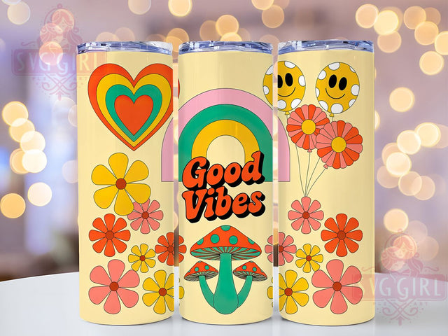 Retro Good Vibes Colorful Tumbler, Retro Style, Colorful Wrap, Sublimation Art, 20oz Tumbler, Vintage Theme, Funky Design Sublimation SvggirlplusArt 