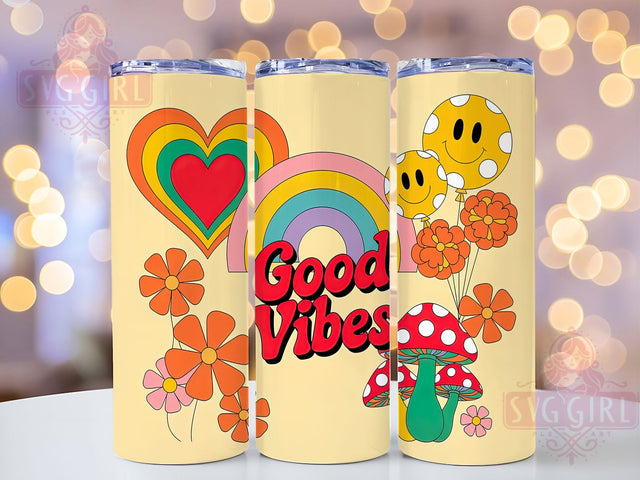 Retro Good Vibes Colorful Tumbler, Retro Style, Colorful Wrap, Sublimation Art, 20oz Tumbler, Vintage Theme, Funky Design Sublimation SvggirlplusArt 