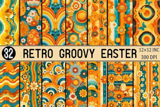 Retro Groovy Easter Digital Paper Digital Pattern SVGArt 