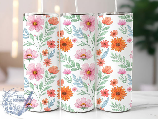 Retro Groovy Flower Tumbler, Floral Wrap, Vintage Style, Sublimation Art, 20oz Tumbler, Groovy Theme, Colorful Design Sublimation ToriDesigns 