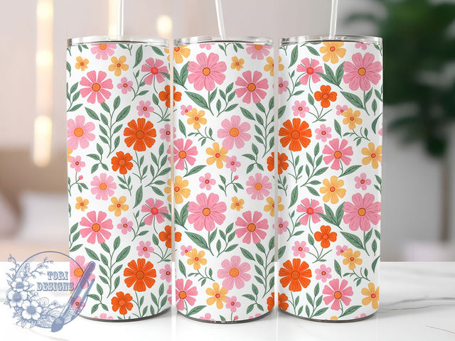 Retro Groovy Flower Tumbler, Floral Wrap, Vintage Style, Sublimation Art, 20oz Tumbler, Groovy Theme, Colorful Design Sublimation ToriDesigns 