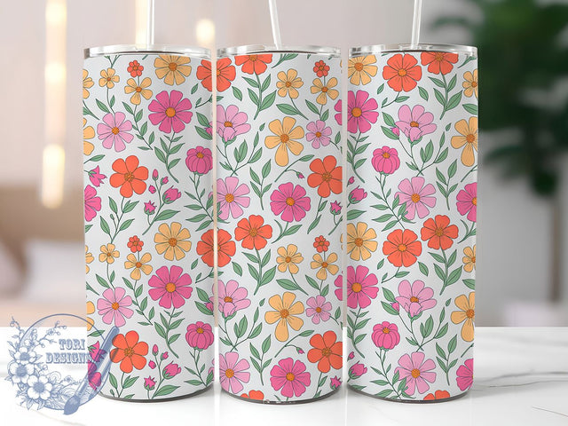 Retro Groovy Flower Tumbler, Floral Wrap, Vintage Style, Sublimation Art, 20oz Tumbler, Groovy Theme, Colorful Design Sublimation ToriDesigns 