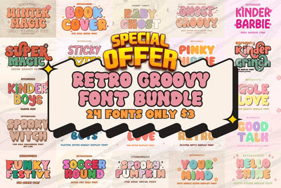 Retro Groovy Font Bundle Font Masyafi Studio 
