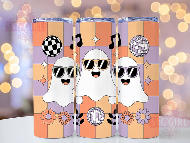 Retro Groovy Ghost Halloween Tumbler, Vintage Ghost Cup, 20Oz Sublimation Wrap, Psychedelic Halloween Mug, Colorful Ghost Drinkware, Funky Spooky Tumbler, 70s Halloween Design Sublimation SvggirlplusArt 