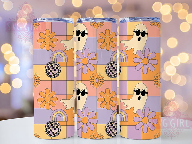 Retro Groovy Ghost Halloween Tumbler, Vintage Ghost Cup, 20Oz Sublimation Wrap, Psychedelic Halloween Mug, Colorful Ghost Drinkware, Funky Spooky Tumbler, 70s Halloween Design Sublimation SvggirlplusArt 