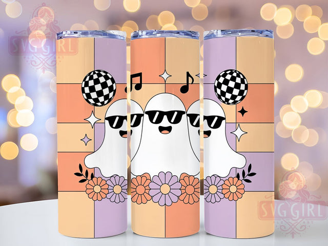 Retro Groovy Ghost Halloween Tumbler, Vintage Ghost Cup, 20Oz Sublimation Wrap, Psychedelic Halloween Mug, Colorful Ghost Drinkware, Funky Spooky Tumbler, 70s Halloween Design Sublimation SvggirlplusArt 
