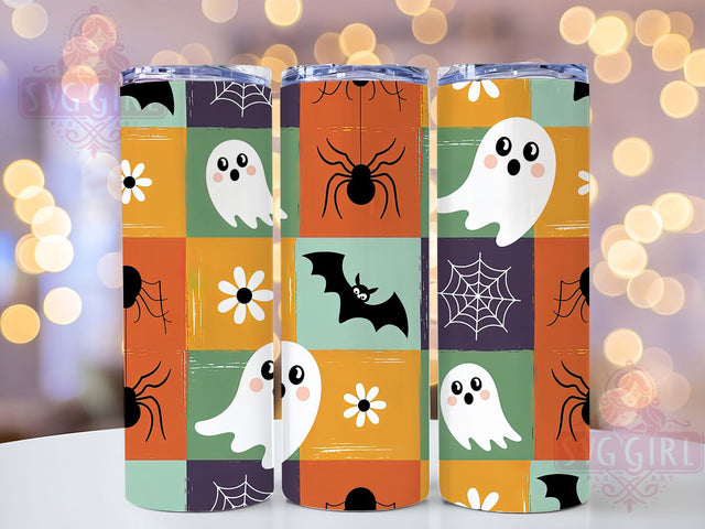 Retro Groovy Ghost Plaid Halloween Tumbler, Cute Checkered Fall Wrap, Vintage Spooky Sublimation, Groovy Ghost Drinkware, Autumn Plaid Halloween Cup, 70s Style Ghost Tumbler, Cozy Fall Halloween Design Sublimation SvggirlplusArt 