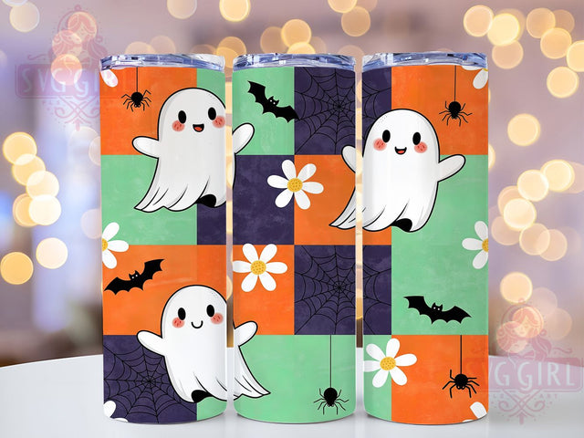 Retro Groovy Ghost Plaid Halloween Tumbler, Cute Checkered Fall Wrap, Vintage Spooky Sublimation, Groovy Ghost Drinkware, Autumn Plaid Halloween Cup, 70s Style Ghost Tumbler, Cozy Fall Halloween Design Sublimation SvggirlplusArt 