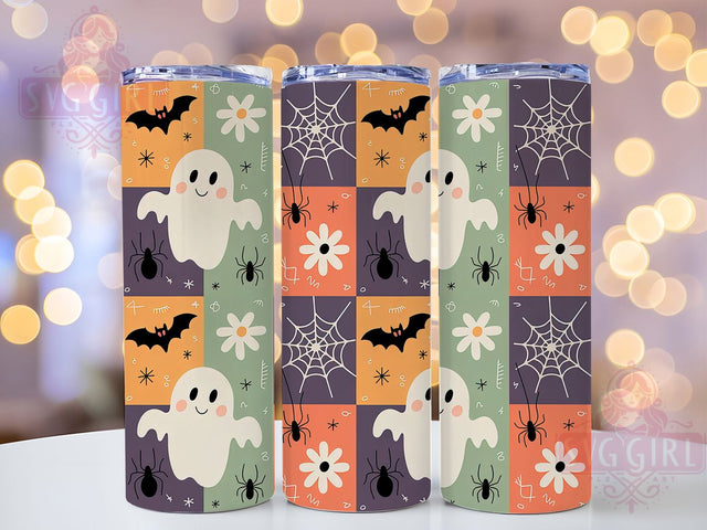 Retro Groovy Ghost Plaid Halloween Tumbler, Cute Checkered Fall Wrap, Vintage Spooky Sublimation, Groovy Ghost Drinkware, Autumn Plaid Halloween Cup, 70s Style Ghost Tumbler, Cozy Fall Halloween Design Sublimation SvggirlplusArt 