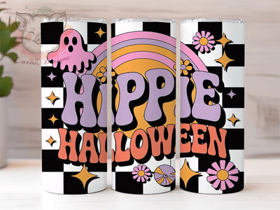 Retro Groovy Hippie Ghost Halloween Tumbler, Hippie Ghost Wrap, Checkered Tumbler Design, 20oz Sublimation Wrap, Groovy Halloween Drinkware, Vintage Spooky Tumbler, Cute Hippie Halloween Sublimation Lara' s Designs 