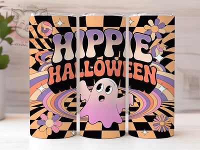 Retro Groovy Hippie Ghost Halloween Tumbler, Hippie Ghost Wrap, Checkered Tumbler Design, 20oz Sublimation Wrap, Groovy Halloween Drinkware, Vintage Spooky Tumbler, Cute Hippie Halloween Sublimation Lara' s Designs 