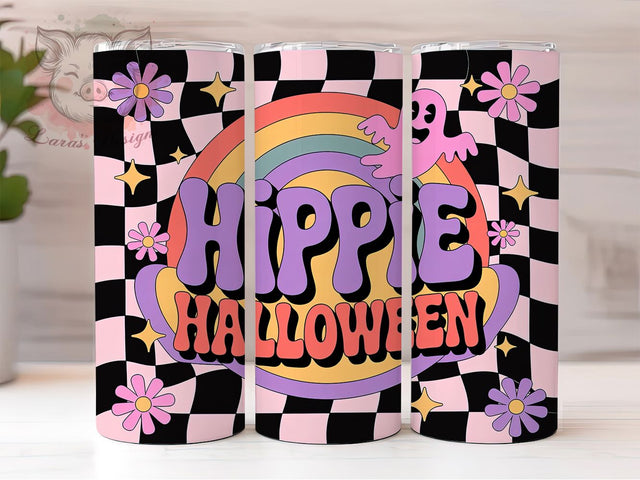 Retro Groovy Hippie Ghost Halloween Tumbler, Hippie Ghost Wrap, Checkered Tumbler Design, 20oz Sublimation Wrap, Groovy Halloween Drinkware, Vintage Spooky Tumbler, Cute Hippie Halloween Sublimation Lara' s Designs 