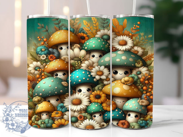 Retro Groovy Mushroom Tumbler, Groovy Style, Psychedelic Wrap, Sublimation Art, 20oz Tumbler, Vintage Theme, Colorful Design Sublimation ToriDesigns 