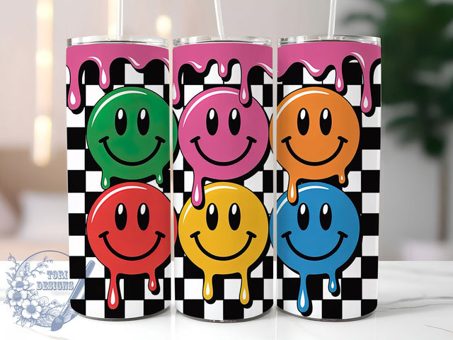 Retro Groovy Smiley Face Tumbler, Vintage Smiley Sublimation, 70s Style Tumbler Wrap, 20oz Skinny Tumbler Wrap, Groovy Retro Drinkware, Happy Face Sublimation Design, Funky Retro Tumbler Wrap Sublimation ToriDesigns 