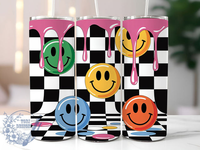Retro Groovy Smiley Face Tumbler, Vintage Smiley Sublimation, 70s Style Tumbler Wrap, 20oz Skinny Tumbler Wrap, Groovy Retro Drinkware, Happy Face Sublimation Design, Funky Retro Tumbler Wrap SVG ToriDesigns 