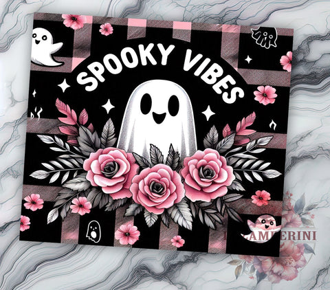 Retro Halloween 20oz Tumbler Wrap PNG, Floral Ghost Tumbler Png, Straight & Tapered Tumbler Wrap, Instant Digital Download Sublimation Li Zamperini 