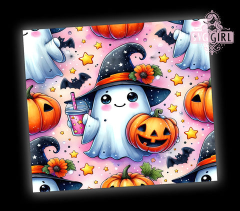 Retro Halloween 20oz Tumbler Wrap Sublimation Design, Straight Tapered Tumbler Wrap, Cute Ghost Pumpkin Spooky Season Tumbler Png, Instant Digital Download Sublimation SvggirlplusArt 