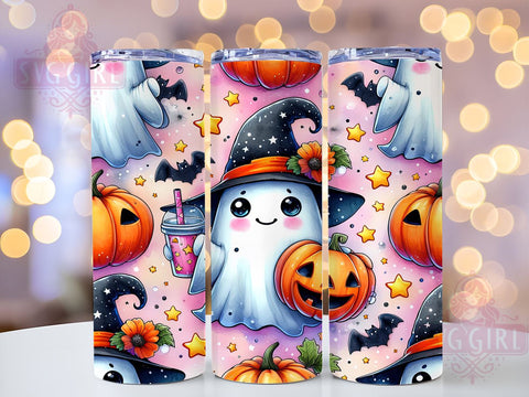 Retro Halloween 20oz Tumbler Wrap Sublimation Design, Straight Tapered Tumbler Wrap, Cute Ghost Pumpkin Spooky Season Tumbler Png, Instant Digital Download Sublimation SvggirlplusArt 