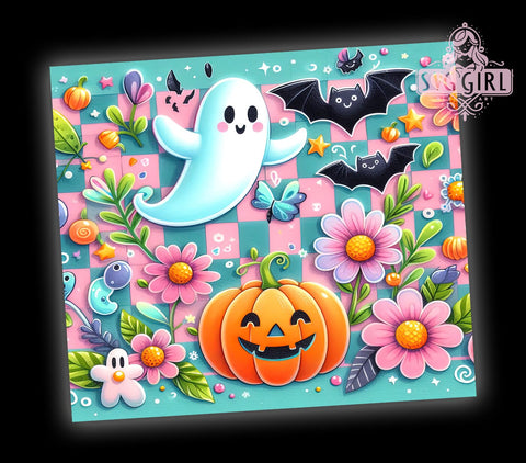 Retro Halloween 20oz Tumbler Wrap Sublimation Design, Straight Tapered Tumbler Wrap, Cute Ghost Pumpkin Spooky Season Tumbler Png, Instant Digital Download Sublimation SvggirlplusArt 