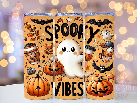 Retro Halloween 20oz Tumbler Wrap Sublimation Design, Straight Tapered Tumbler Wrap, Cute Ghost Pumpkin Spooky Vibes Tumbler Png, Instant Digital Download Sublimation SvggirlplusArt 