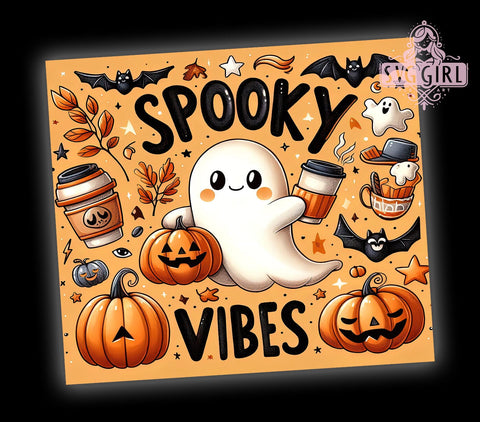 Retro Halloween 20oz Tumbler Wrap Sublimation Design, Straight Tapered Tumbler Wrap, Cute Ghost Pumpkin Spooky Vibes Tumbler Png, Instant Digital Download Sublimation SvggirlplusArt 