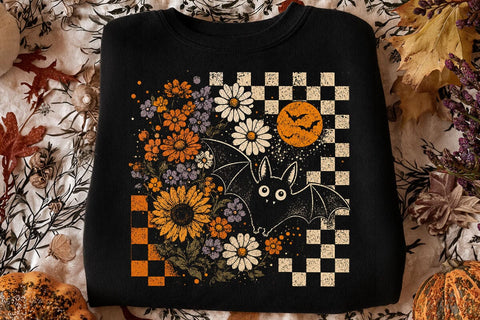 Retro Halloween Bat Floral Moon PNG SVG DesignDestine 