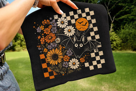 Retro Halloween Bat Floral Moon PNG SVG DesignDestine 