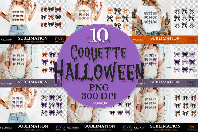 Retro Halloween Bow PNG | Coquette Bow PNG Bundle Sublimation Petunia Digital Design 