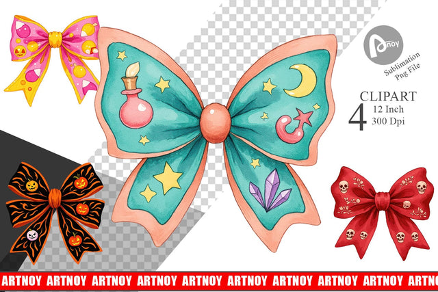 Retro Halloween Bows Clipart Sublimation artnoy 