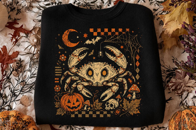 Retro Halloween Crab Pumpkin PNG Design SVG DesignDestine 