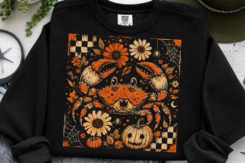 Retro Halloween Crab Pumpkin PNG Design SVG DesignDestine 