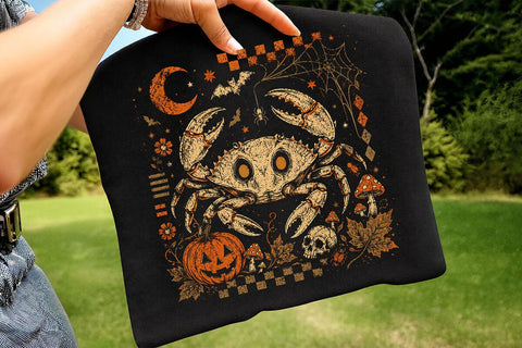 Retro Halloween Crab Pumpkin PNG Design SVG DesignDestine 