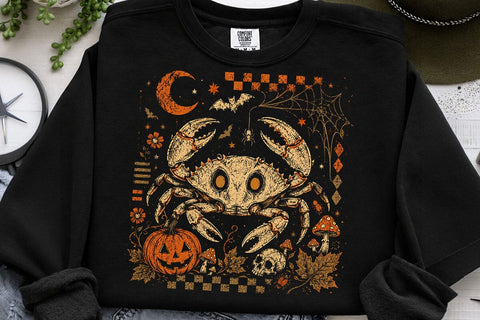 Retro Halloween Crab Pumpkin PNG Design SVG DesignDestine 