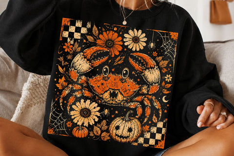 Retro Halloween Crab Pumpkin PNG Design SVG DesignDestine 