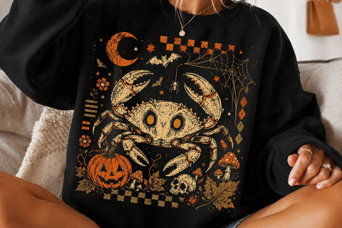 Retro Halloween Crab Pumpkin PNG Design SVG DesignDestine 