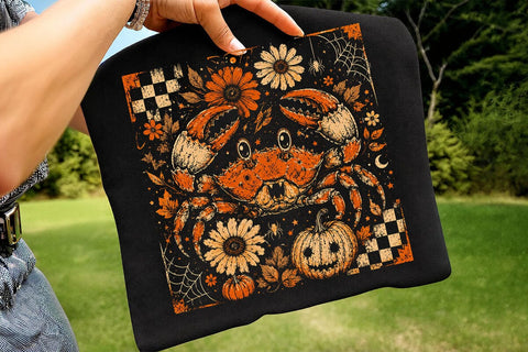 Retro Halloween Crab Pumpkin PNG Design SVG DesignDestine 