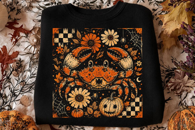 Retro Halloween Crab Pumpkin PNG Design SVG DesignDestine 